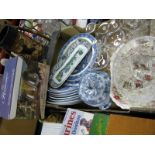 Six Wedgwood 'Willow' Soup Plates, six Masons kidney dishes, glassware, etc:- One Box - plus