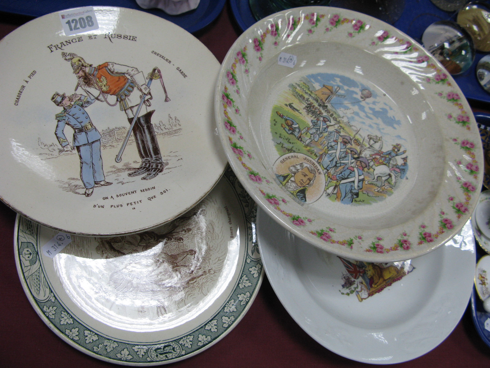 Four Military Commemorative Plates:- A circa 1850's Sarreguemines dish depicting General Jourdan (