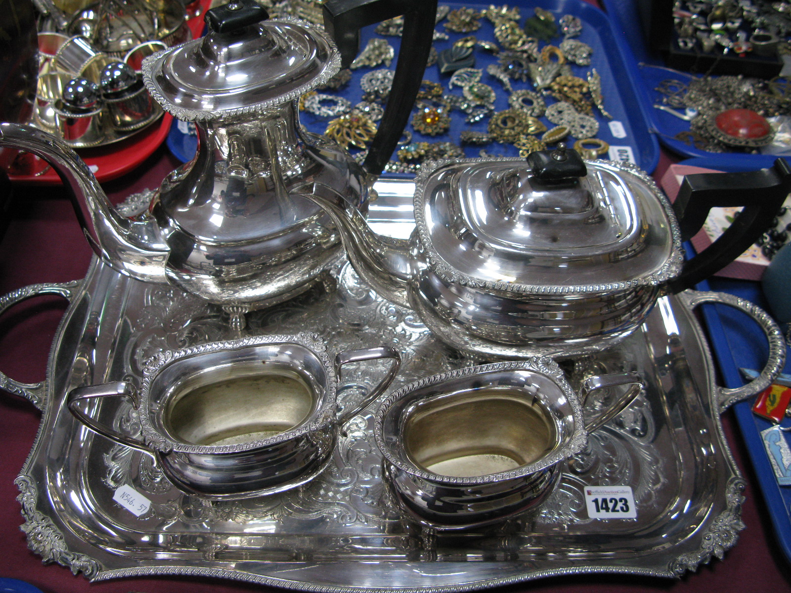 Viners 'Alpha Plate' Four Piece Tea Service; together with serving tray.