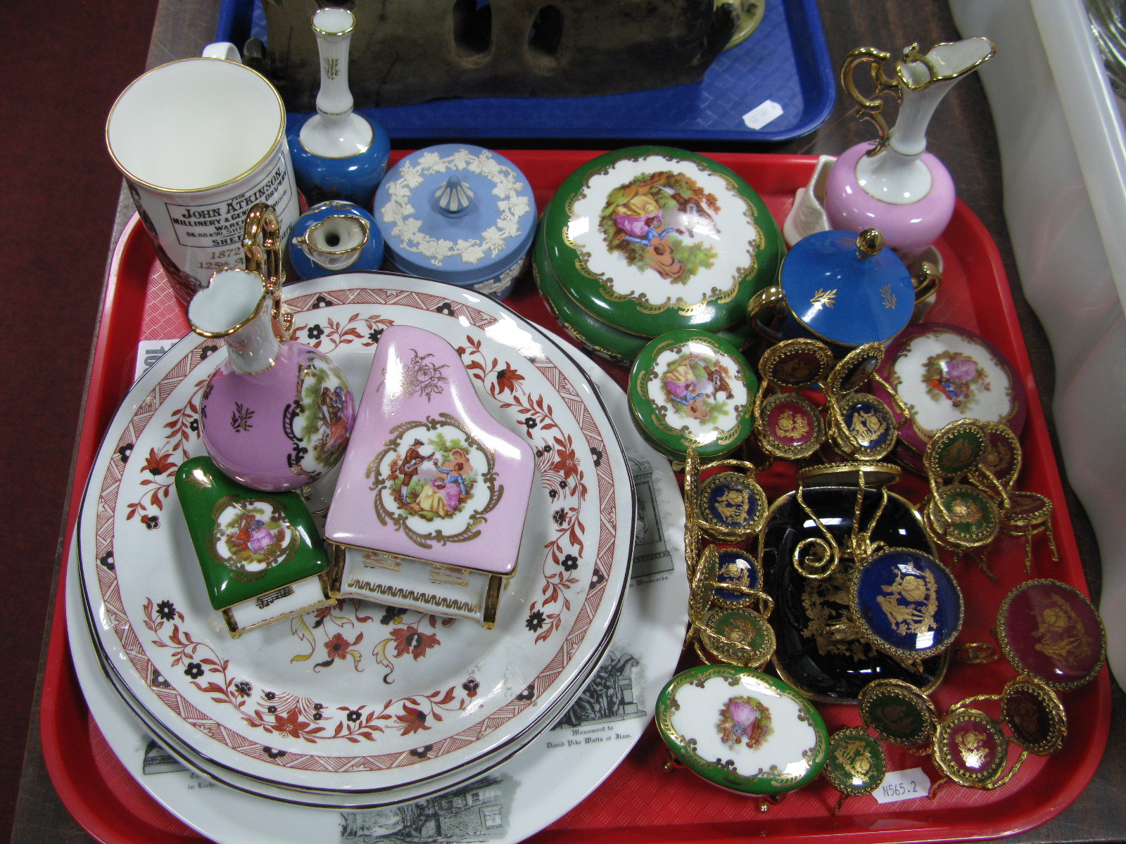 Goudeville Limoges Bon Bon Dish, Limoges miniature chairs, Wedgwood jasperware bowl and cover, etc:-