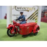 Autocraft #C5418 54mm Hand Made White Metal Model Postman on 'Royal Mail' Motorcycle with sidecar,