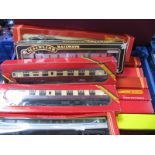 Eleven "OO" Gauge/4MM Coaches, boxed, Mainline Parcels Van, Hornby ScotRail, Hornby Inter-City