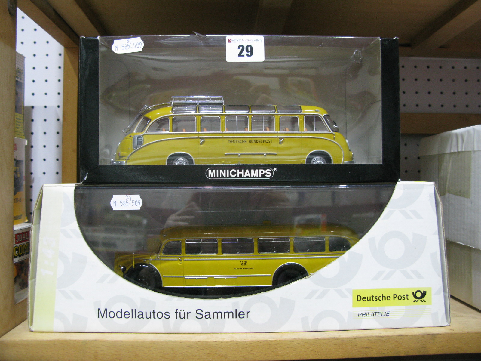 Two 1:43rd Scale Diecast Model 'Deutsche Bundespost' Liveried Mercedes Benz Buses, by Minichamps,