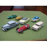 Seven Original Dinky Cars, including No. 156 Rover 75, blue/cream and No. 109 Austin Healey.