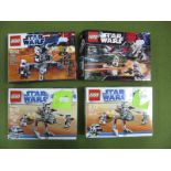 Four Lego Star Wars Battle Packs, comprising of #8014 Clone Walker battle pack (2), #7655 Clone