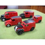 Five White Metal Kit Built Model Vehicles, all with Royal Mail Mid XX Century liveries.