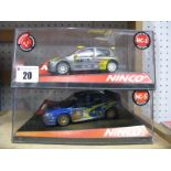 Two Ninco '12 Rally Slot' Model Racing Cars, #50353 Renault Clio 'Catulunya' Costa Brava 2004, #