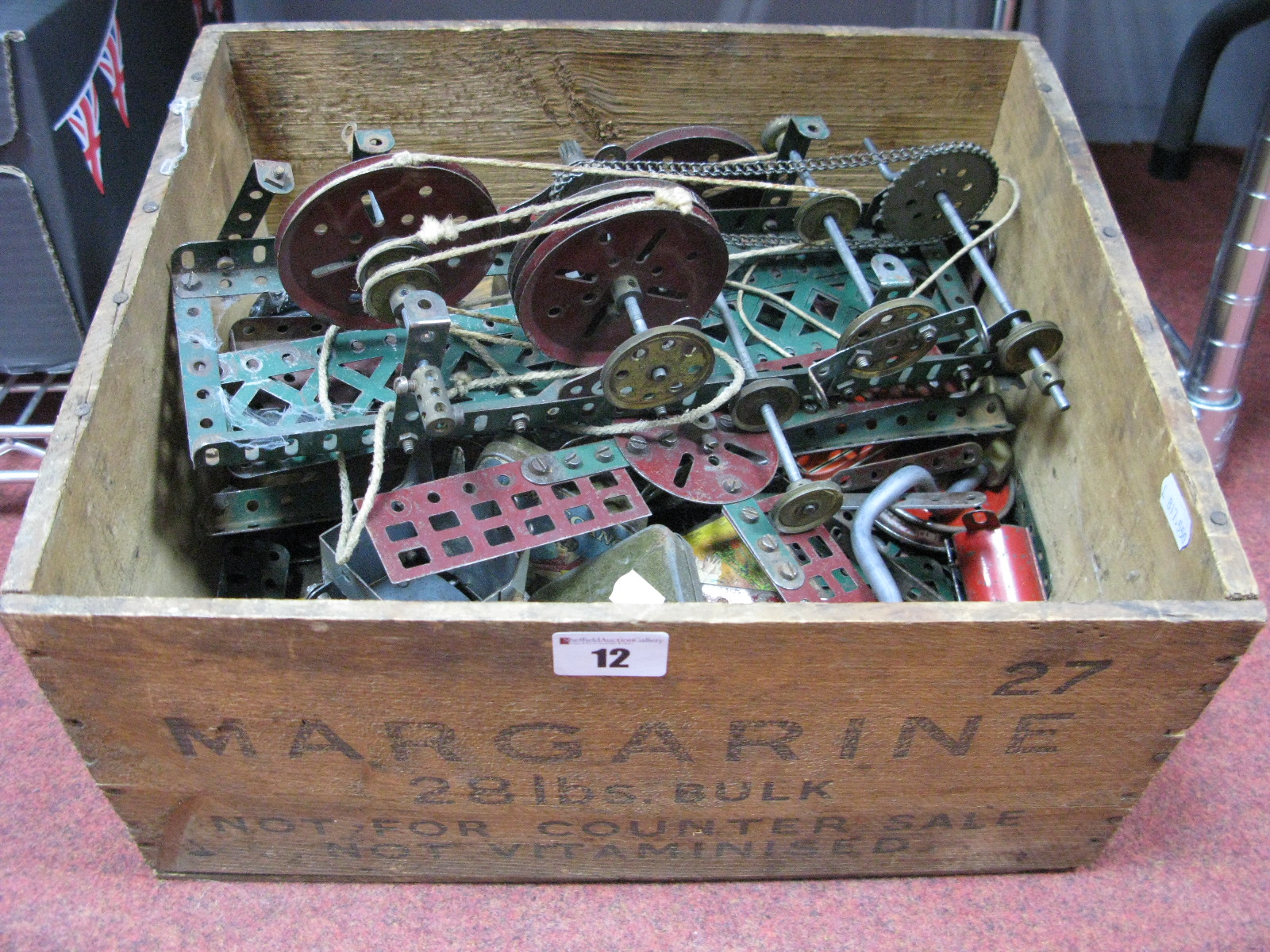 A Quantity of Mainly Pre-War Red and Green Meccano, and associated items, all playworn.