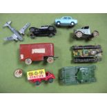 A Small Quantity of Mid XX Century Toys, including a Japanese clockwork tank, a minic lorry, Spot On