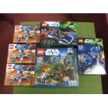 Six Lego star Wars Sets, comprising of #9488 Elite Clone Trooper and Commando Droid battle pack (3),