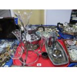 A Four Flute Epergne Centrepiece, with leaf detail, (one flute replaced); a coffee pot, tray,