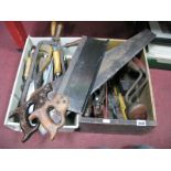 Tools - hand saw, bit and braces, planes, files, hammers, etc:- Two Boxes