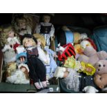 A Quantity of Dolls and Soft Toys:- Two Boxes.