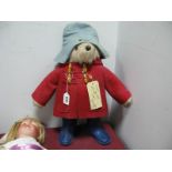 An Original Paddington Bear by Gabrielle, red coat, with hat, boots and luggage label.