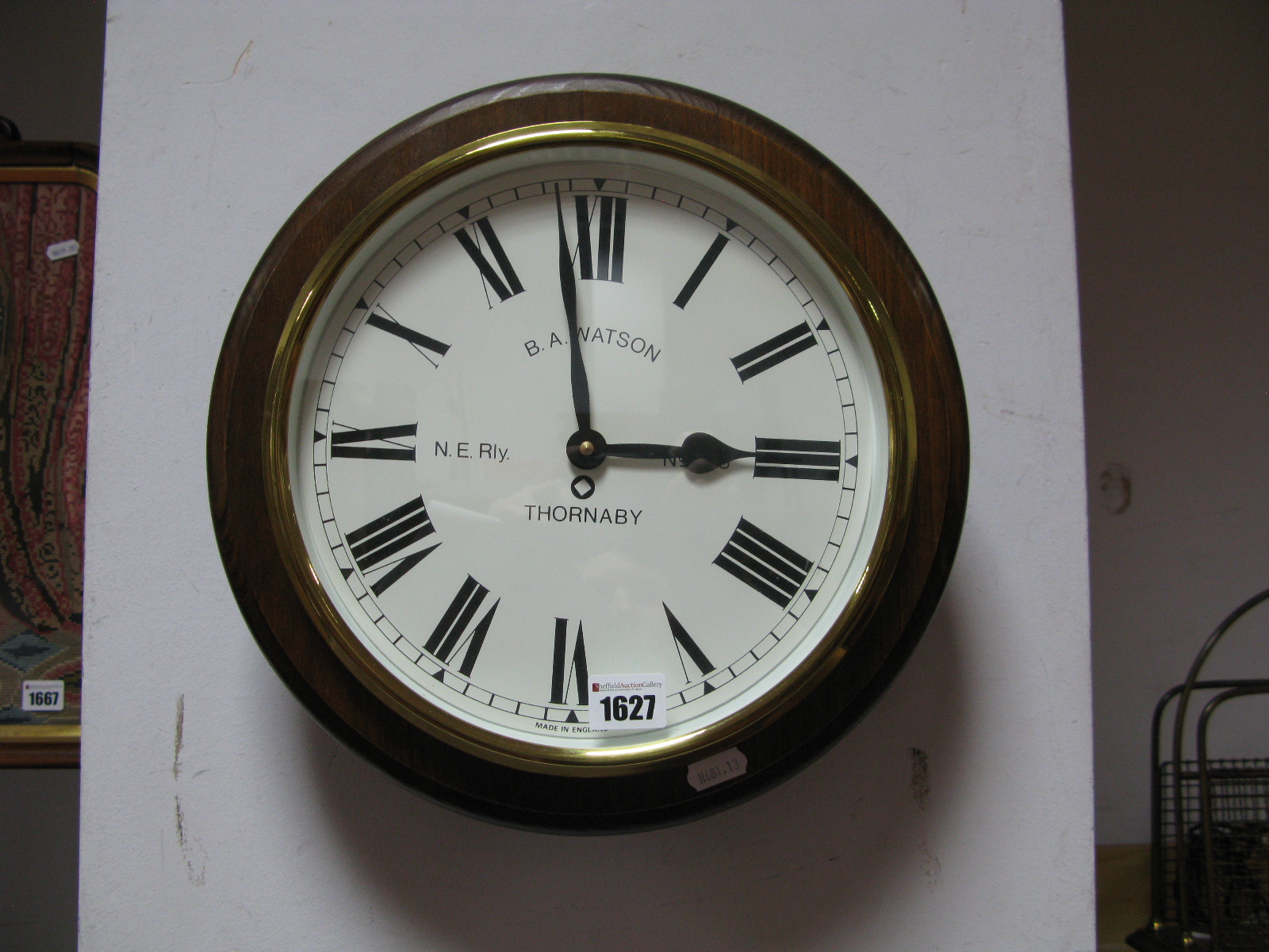 A Reproduction Railway Station Style Wall Clock, mahogany cased ...