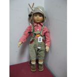 A Modern Male Doll 'Hans' by Steiff, dressed in Austrian/German style, button to ear, 53cm tall.