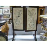 Edwardian Mahogany Framed Triptych, with embroidered front panels and back, silk lined interior,