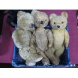 WITHDRAWN Three Mid XX Century Teddy Bears, all jointed, probably English, well loved.