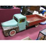 A Painted Wooden Toy Flat Bed Truck, circa mid XX Century, probably Dutch or similar, 59cm long.