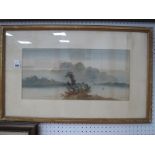 E. Earp, Shipping in Tranquil Waters, with distant mountains, watercolour, 23.5 x 50.5cm, signed