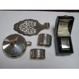 Hallmarked Silver Napkin Rings, together with a hallmarked silver oil lamp, of compressed circular