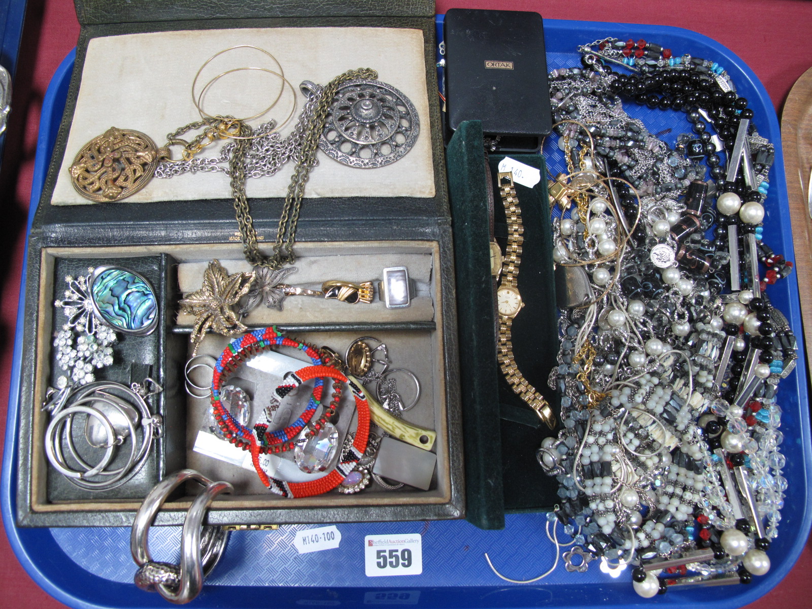 A Mixed Lot of Assorted Costume Jewellery, including two ladies wristwatches, enamel pins and