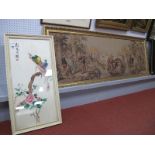 An Oriental Neddlework Picture of Exotic Birds in Blossom Tree, 70.5 x 33cm. Large Venetian scene