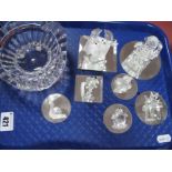 Baccarat, France Ashtray, etched to base, ten Swarovski type figures, etc:- One Tray