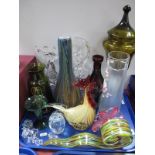 Italian Royal Crystal Rock Glass Figures of Dancers, glass cockerel, studio glass vases and other