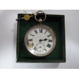 A Hallmarked Silver Cased Openface Pocketwatch, the white dial (damages) with black Roman numerals