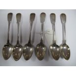 A Set of Six Part Hallmarked Silver Fiddle Pattern Teaspoons, SP, possibly London 1820(?),
