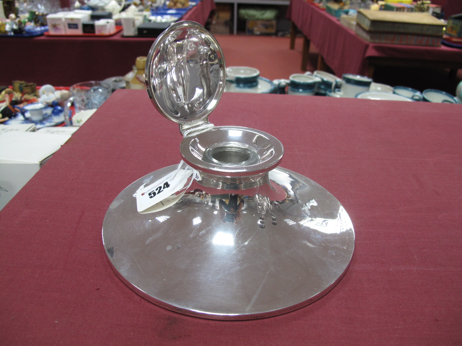 A Large Hallmarked Silver Capstan Inkwell, Pearce & Sons Chester 1923 (mark rubbed) of plain