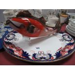 A Royal Crown Derby Oval Meat Dish, foliate borders in the Imari palette, length 47cm, and an art