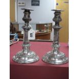 A Pair of XIX Century Old Sheffield Plate Telescopic Candlesticks, the removable nozzles with