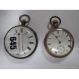 A Silver Cased Pocket watch, Waltham gold plated pocket watch (one hand absent). (2)