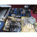 Plated Ware, including assorted cutlery, Arts & Crafts style pewter cruet, Art Deco toast rack etc.