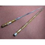 A Sword Stick, with blue floral decoration to lozenge shaped silvered blade 68.5cm long, with