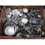 A Mixed Lot of Assorted Plated Ware, including mugs, candelabrum, toast rack, shell butter dish,