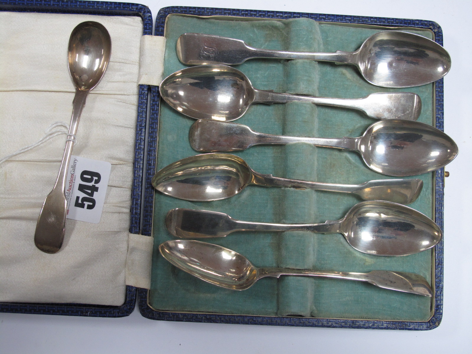 A Set of Five Hallmarked Silver Fiddle Pattern Teaspoons, TCS, London 1829, together with another