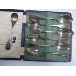 A Set of Five Hallmarked Silver Fiddle Pattern Teaspoons, TCS, London 1829, together with another