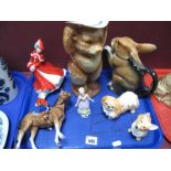 Royal Doulton Pretty Ladies Figure 'Christmas Celebration', Beswick Pekingese and Corgi, jug