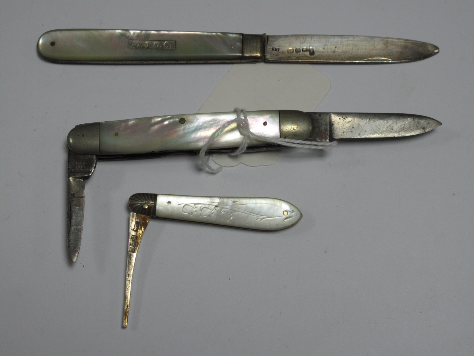 A Hallmarked Silver and Mother of Pearl Single Blade Folding Fruit Knife, initialled; a pocket