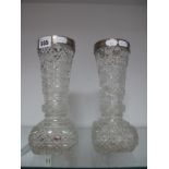 A Pair of Hallmarked Silver Rimmed Cut Glass Vases, each of shaped design, 24cm high. (2)