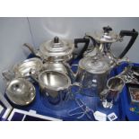 A Plated Four Piece Tea Set, of plain design; together with a plated three piece tea set, a sugar