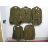 Five British Post War No 2 Kakaki Tunics/Jackets, sometimes with trousers..