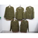 Five British Post War No 2 Khaki Tunics/Jackets, sometimes with trousers, Electrical and