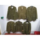 Six Post War British Army Khaki No. 2 Tunics, Trousers.