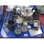 Plated Toast Racks, plated tea-pot, plated sugar sifter, plated jug, etc:- One Tray