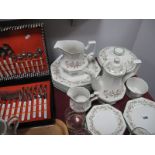 Johnson Brothers Dinner, Glassware and Cutlery, of approximately forty four pieces.