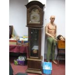 A German Oak Longcase Clock, circa late XX Century with gilt numerals to silver chapter ring,